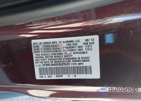 2014 Honda Odyssey Ex-L z USA, uszkodzony, nr VIN 5FNRL5H65EB025523